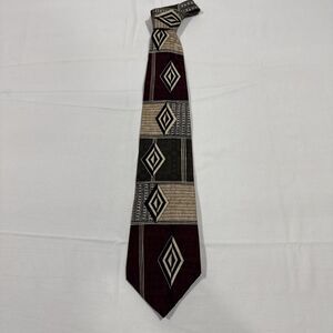 OSCAR DE LA RENTA DESIGNER NECKTIE 100% SILK Geometric Maroon/tan/black/green